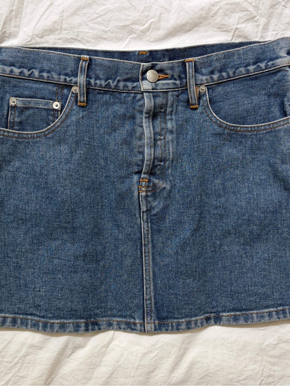 Simon Miller Blue Denim Mini Skirt with Key Ring Detail